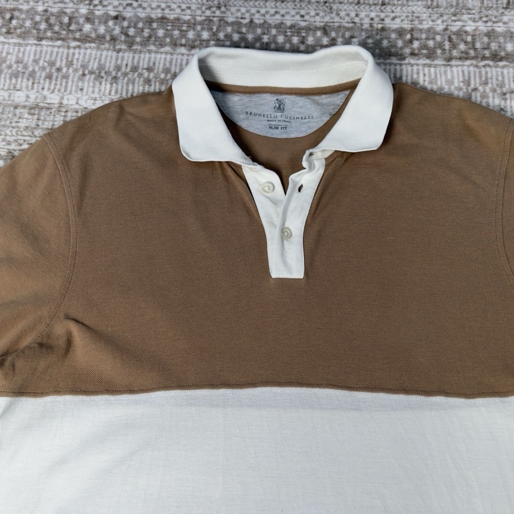 Brunello Cucinelli Mens Polo T-Shirt Hazelnut and off-white polo shirt Size L